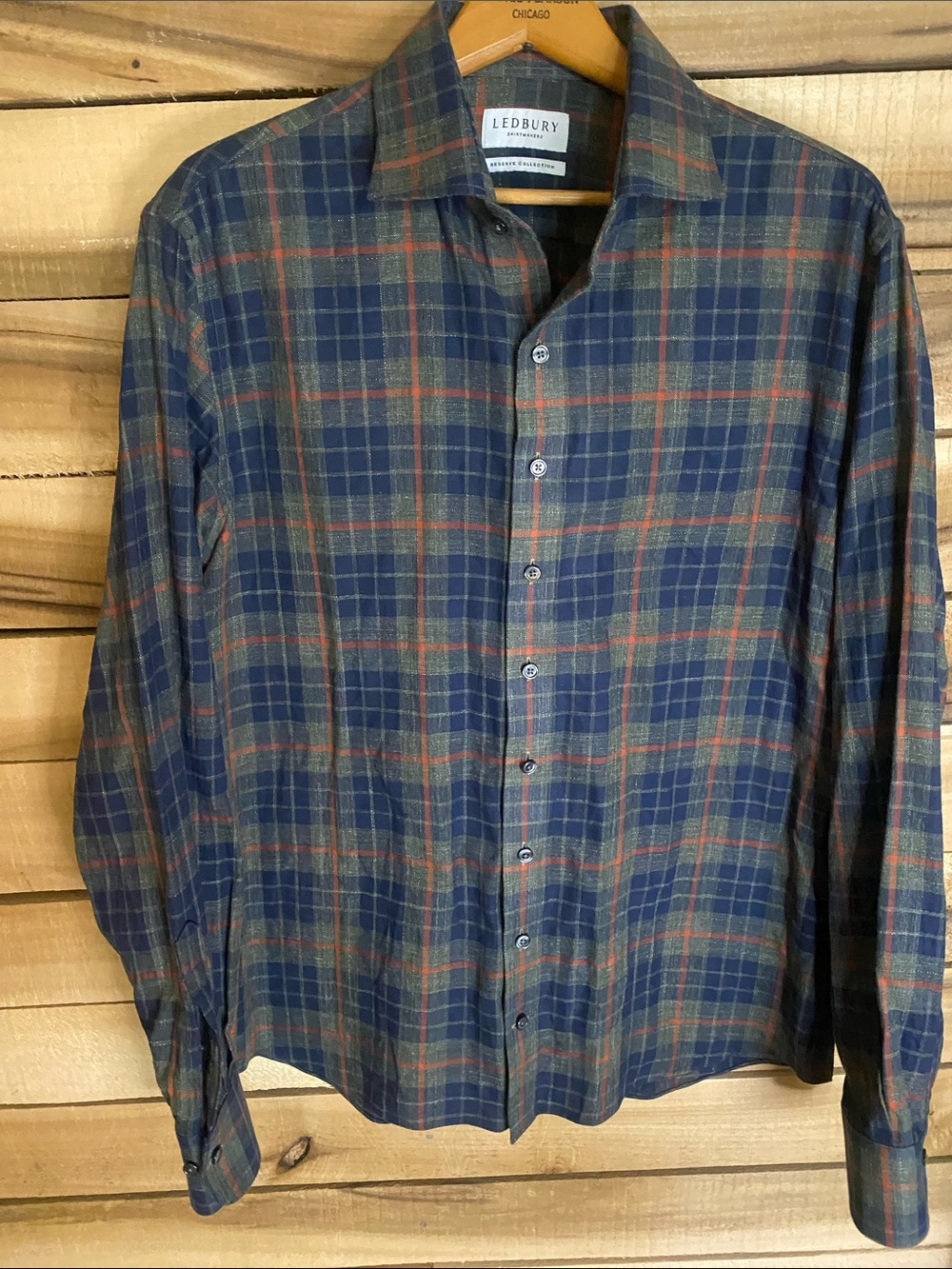 Ledbury reserve collection class long sleeve Oxford shirt size 16 blue gray red